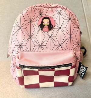 Demon Slayer Nezuko Mini Backpack Pink Geometric Checkered Anime Bioworld